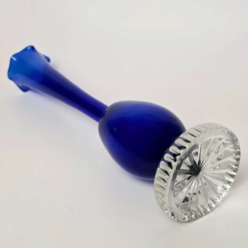 Cobalt Blue Ombre Hand Blown Cased Glass Bud Vase - Picture 7 of 7